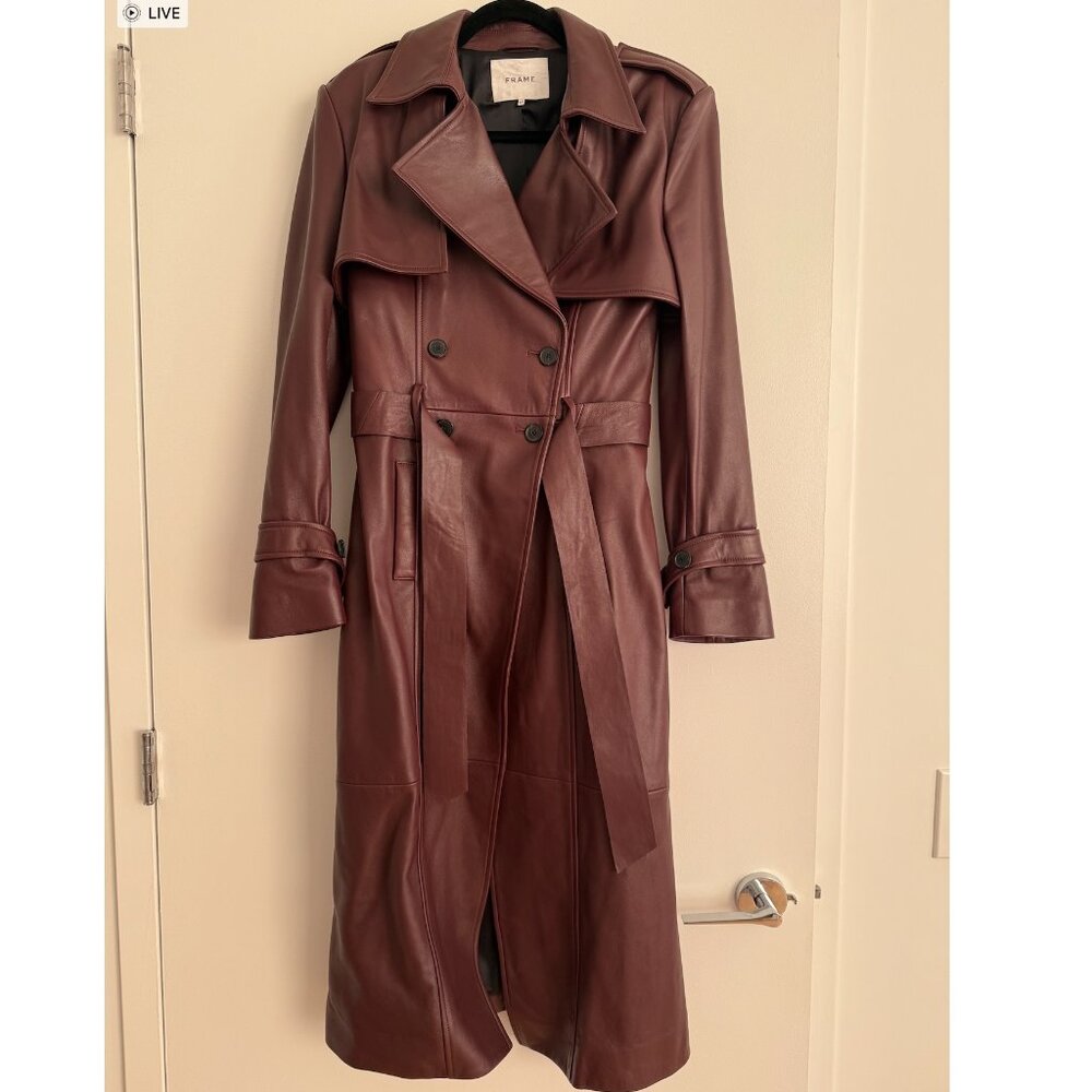 Frame Denim Oxblood Leather Trench Coat Small